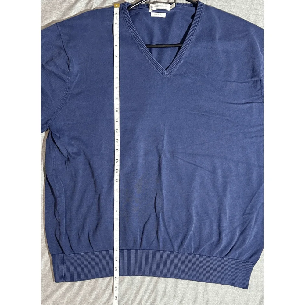 Peter Millar 100% Cotton V-Neck Men’s Golf Sweater Blue Sz XL